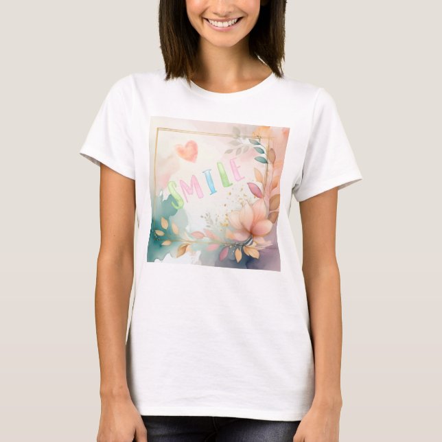 Camiseta Design Floral de "Sorriso" Inspiracional (Frente)