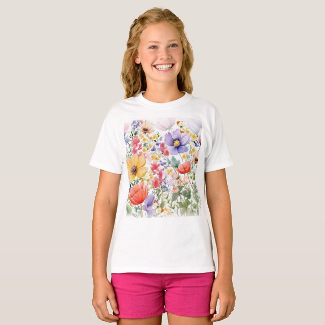 Camiseta Design Floral de Verão bonito (Frente Completa)