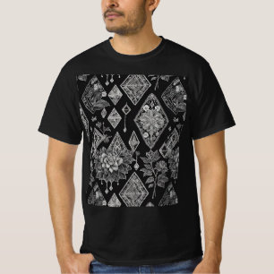 Camiseta Design Floral Lace Floral de Preto e Branco