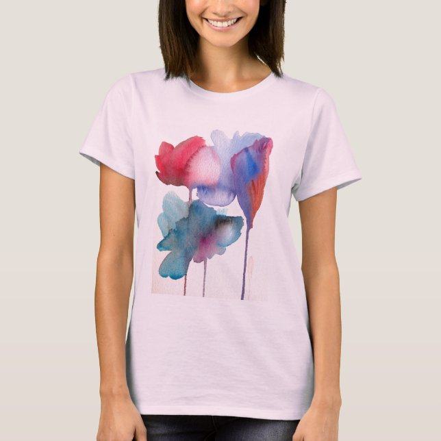 Camiseta Design floral moderno da arte da flor da aguarela (Frente)