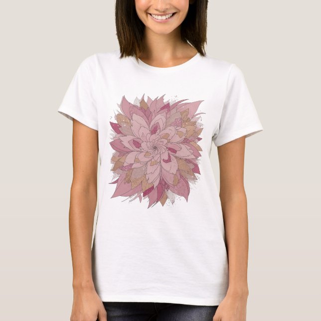 Camiseta Design Floral Prata Nítido ROSA E OURO (Frente)