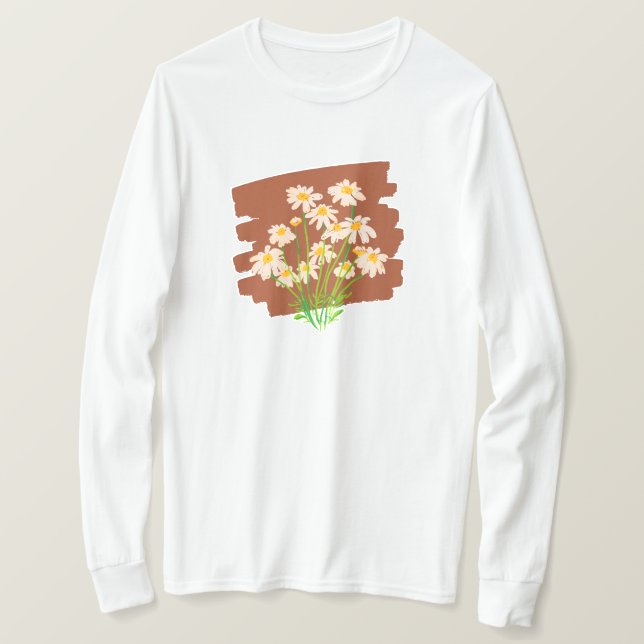 Camiseta Design floral russo sobre fundo castanho (Frente do Design)