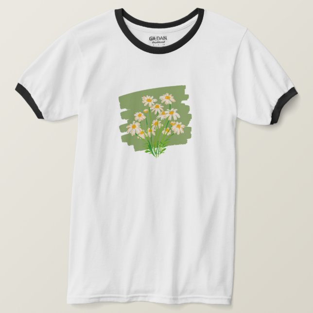 Camiseta Design Floral Rustic em Fundo Verde (Frente do Design)