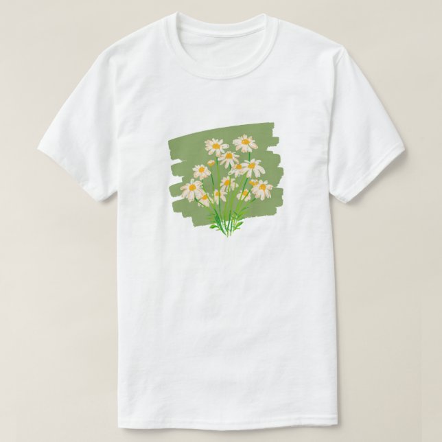Camiseta Design Floral Rustic em Fundo Verde (Frente do Design)