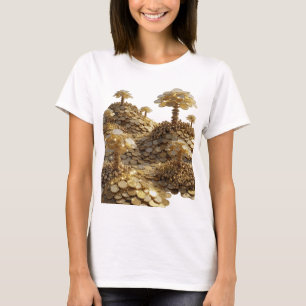 Camiseta Design Floresta de Moedas Douradas Prata Edgy