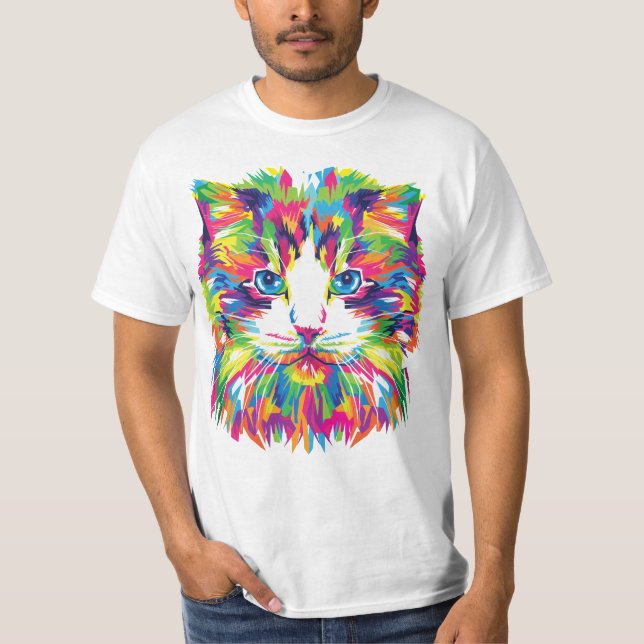 Camiseta Design Gato Face Geométrica Prismática - 32453 (Frente)