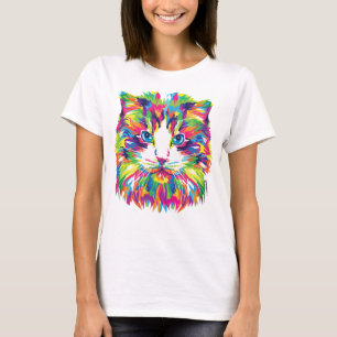 Camiseta Design Gato Face Geométrica Prismática - 32453