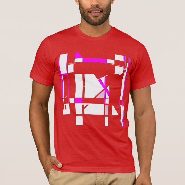 Camiseta Design Geométrico Abstrato de Placa Branca Magenta (Frente)
