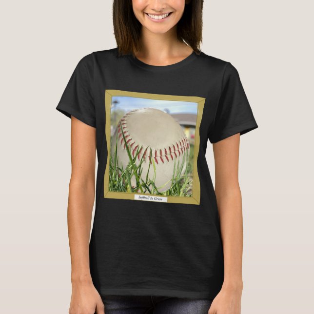 Camiseta Design Gráfico de Camisa-T Preta "Softball in Gras (Frente)