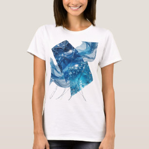 Camiseta Design Gráfico de Cristais de Gelo Azuis Prata Lim