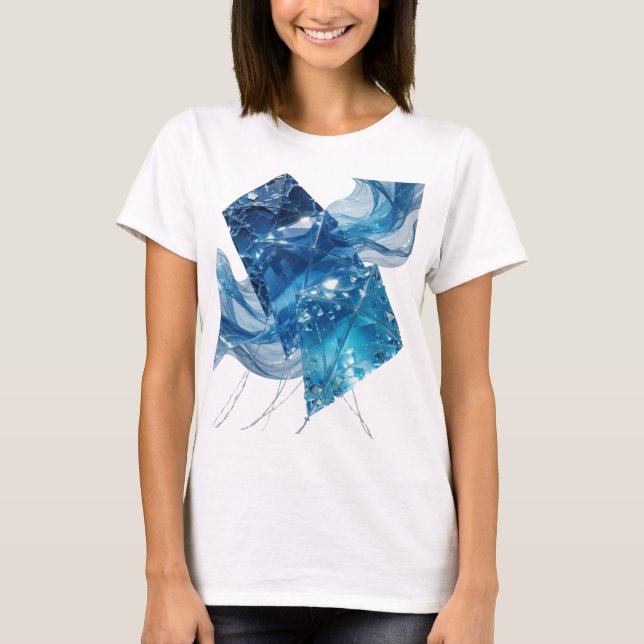 Camiseta Design Gráfico de Cristais de Gelo Azuis Prata Lim (Frente)
