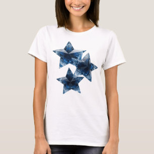 Camiseta Design Gráfico de Estrelas Azuis Prateadas Atraent