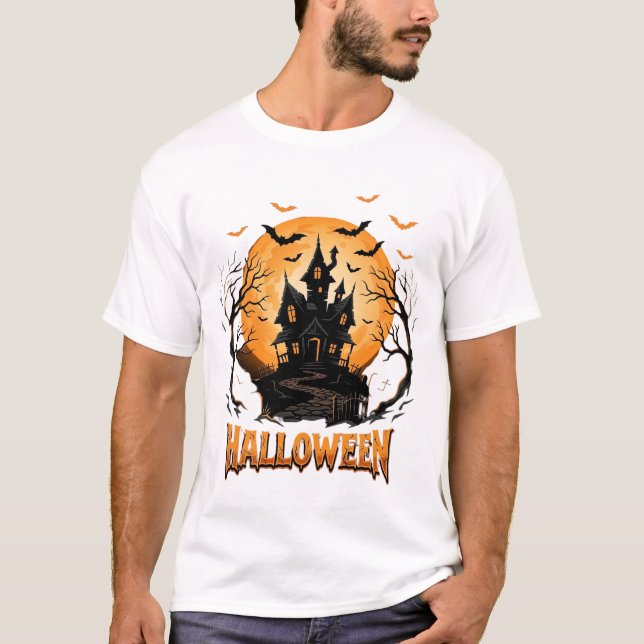 Camiseta Design Gráfico de Morcego Lua Casa Assombrada de H (Frente)