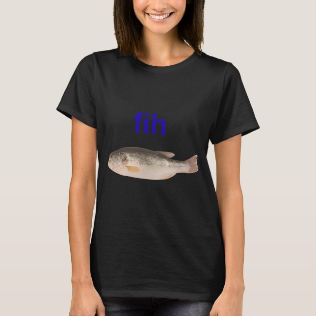Camiseta Design Gráfico de Peixe de Robalo 'Fih' com Ortogr (Frente)