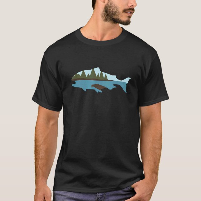Camiseta Design Gráfico de Pesca nas Montanhas (Frente)