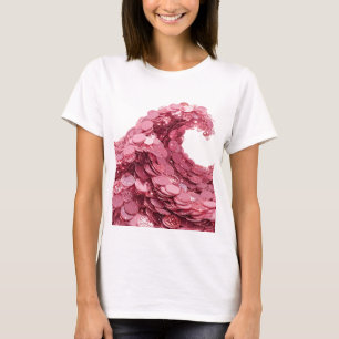 Camiseta Design Gráfico Onda de Moeda Rosa Estilosa
