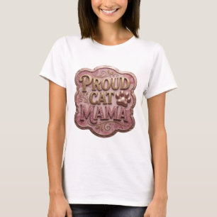 Camiseta Design Gráfico PROUD CAT MAMA Dourado Tendência