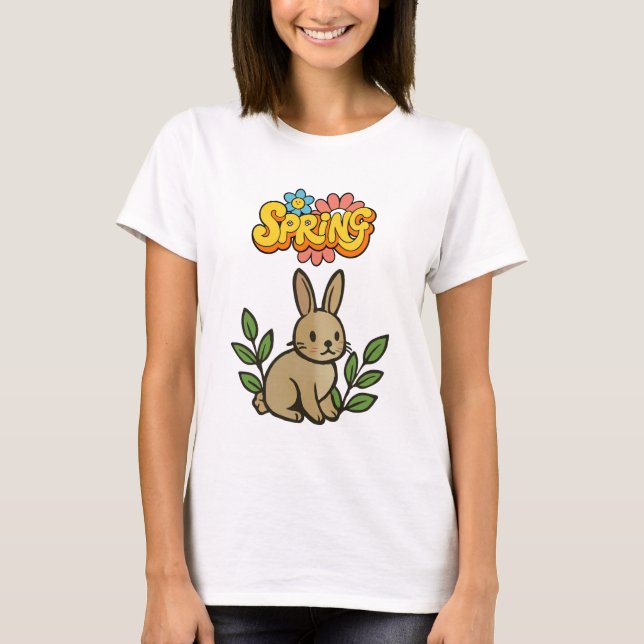 Camiseta Design Gráfico Retro de Coelho da Primavera dos An (Frente)