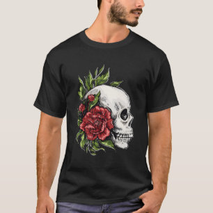 Camiseta Design Incrível De Flor Com Caveira E Rosas