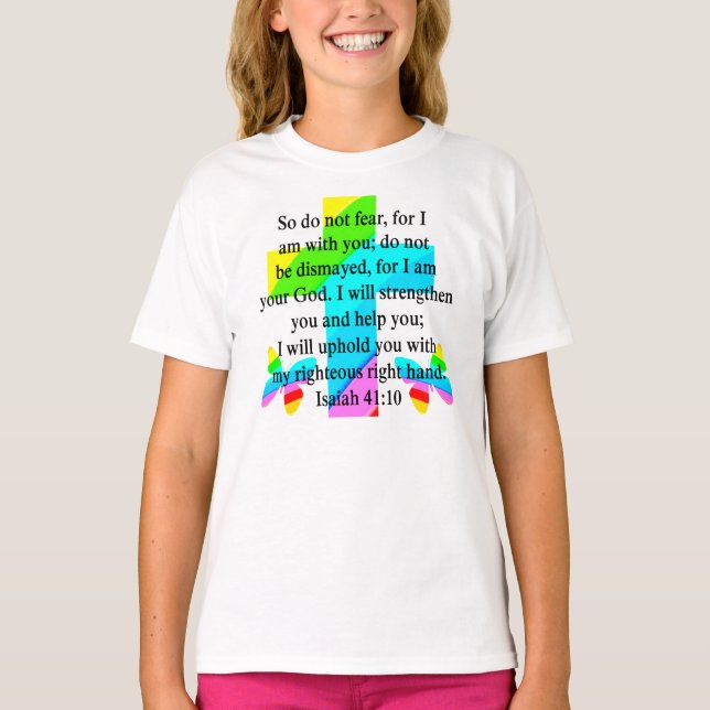 Camiseta DESIGN ISAIAH 41:10 bonito RAINBOW CROSS (Frente)