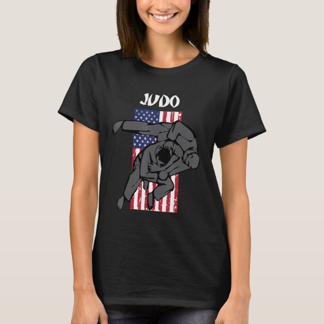 Camiseta Design Judô com Emblem e bandeira 1 dos EUA (Frente)