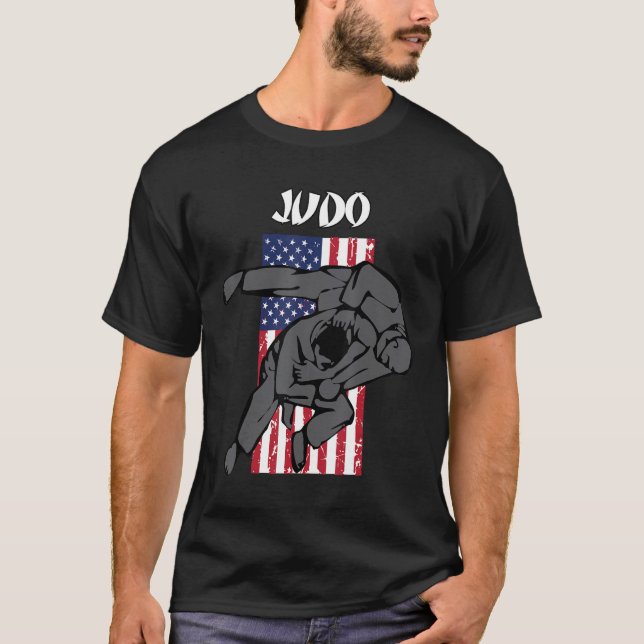 Camiseta Design Judô com Emblem e bandeira dos EUA (Frente)