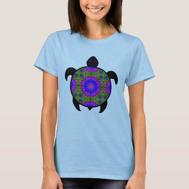 Camiseta Design Kaleidoscopic da tartaruga da mandala (Frente)