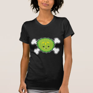 Camiseta design kawaii de fatia de pepino em conserva e oss