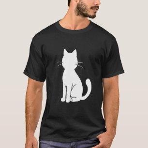 Camiseta Design Minimalista de Silhueta de Gato Branco