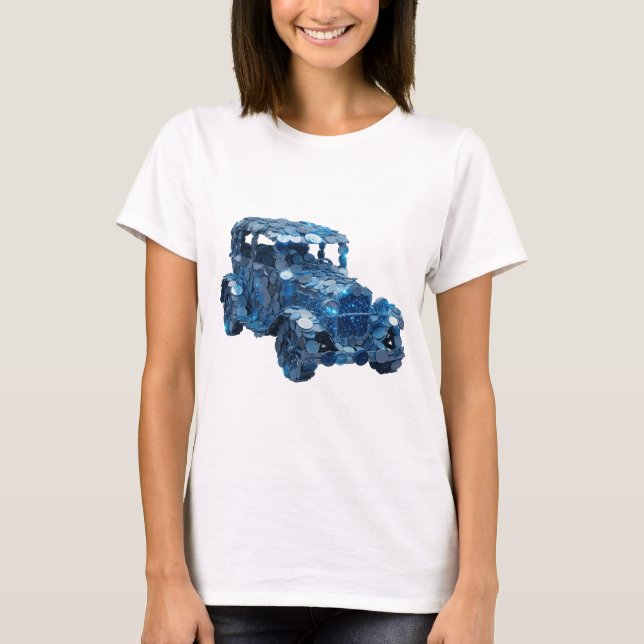 Camiseta Design Moderno CAR MOEDA AZUL Prata Edgy (Frente)