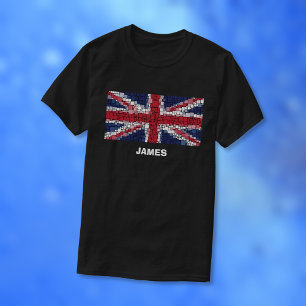 Camiseta Design Mosaico bandeira de União (Texto Branco)