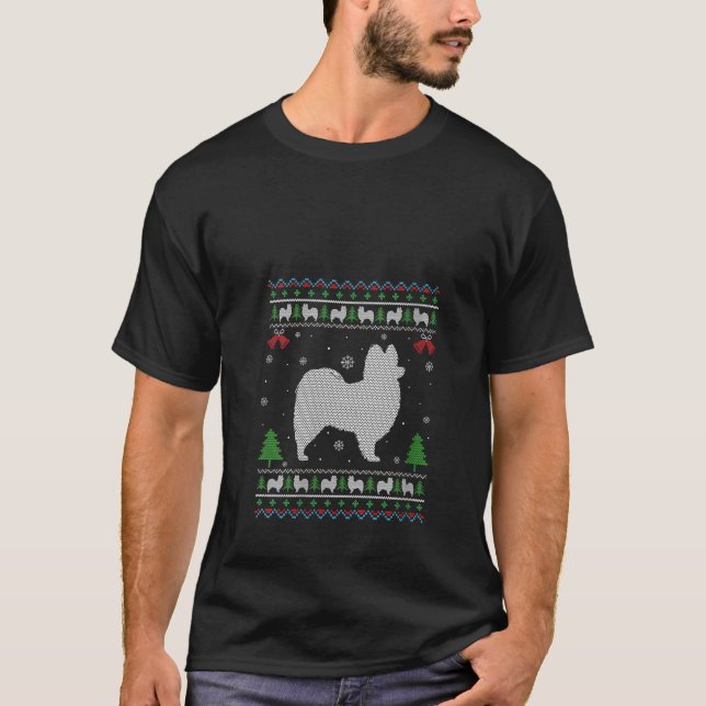 Camiseta Design Papillon Cachorro Feio de Natal Suado (Frente)