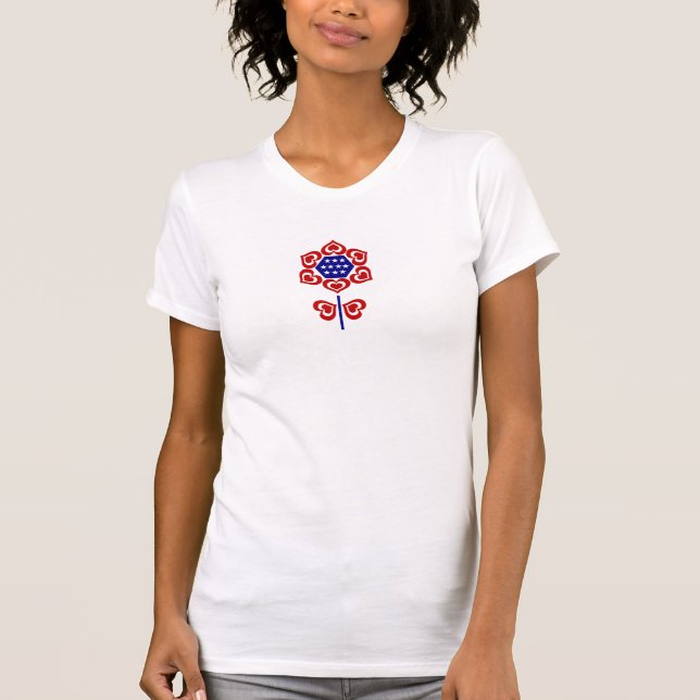 Camiseta Design Patriótico da Flor Azul Branco Vermelho (Frente)