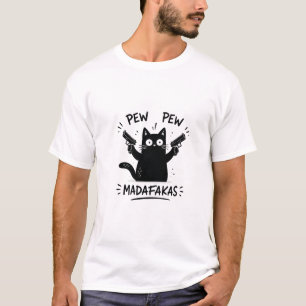 Camiseta Design Pew Pew de Gato Preto Engraçado