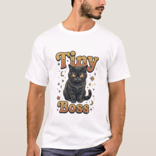 Camiseta Design Preto Gatinho Chefe Minúsculo
