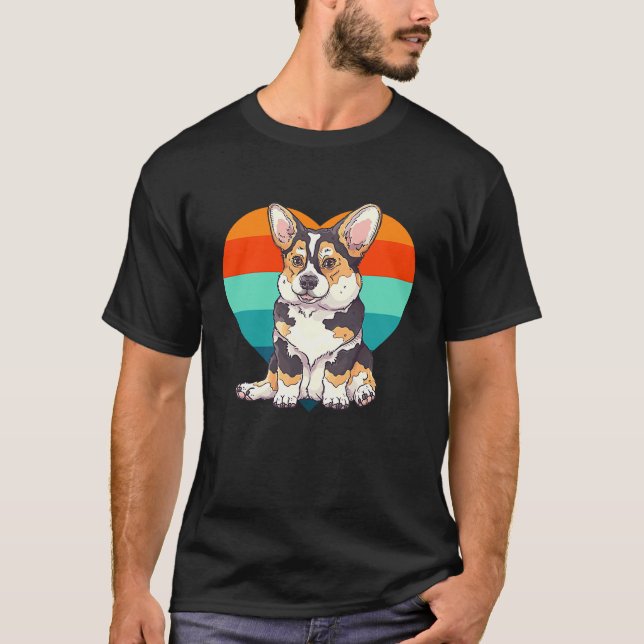 Camiseta Design retrô coração Corgi fofo (Frente)