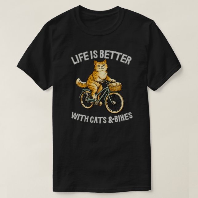 Camiseta Design Retro de Gatos e Bicicletas (Frente do Design)