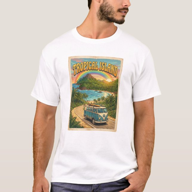 Camiseta design retrô de ilha tropical (Frente)