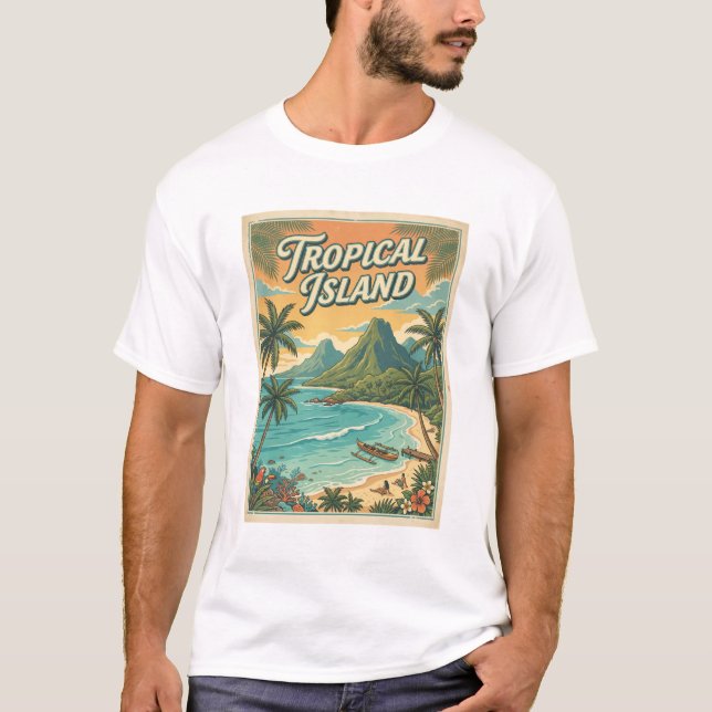 Camiseta design retrô de ilha tropical (Frente)