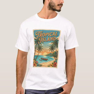 Camiseta design retrô de ilha tropical
