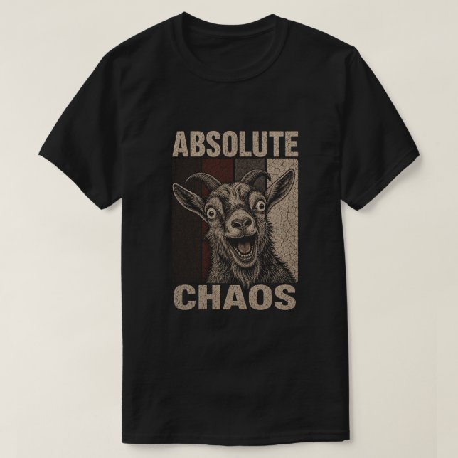Camiseta Design Retrô Divertido Bode Gritando Caos Absoluto (Frente do Design)