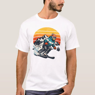 Camiseta Design Retro Esqui Pôr do Sol Vintage