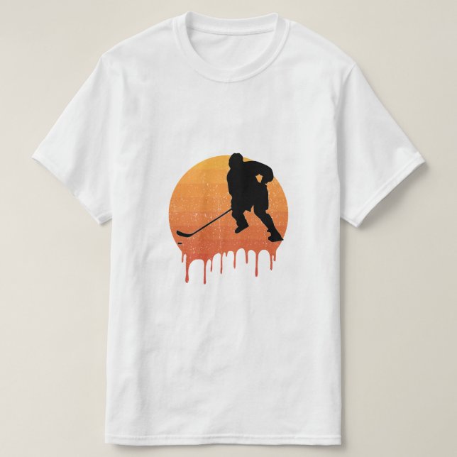 Camiseta Design Retro pôr do sol de hóquei (Frente do Design)