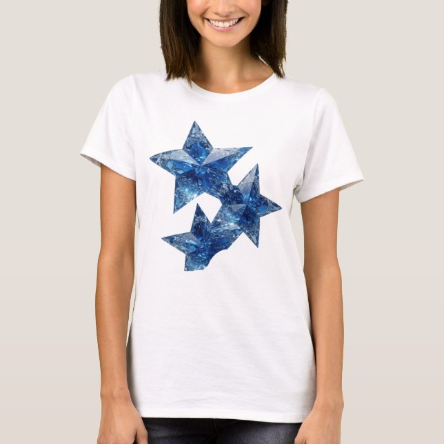 Camiseta Design Statement Estrelas Azuis Azuis Elegantes (Frente)