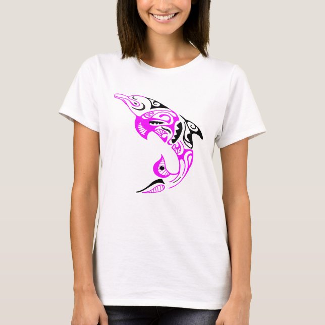 Camiseta Design tribal do tatuagem do golfinho do rosa e do (Frente)