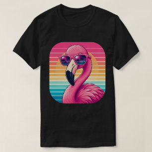 Camiseta Design Tropical do Pôr do Sol do Flamingo Retro