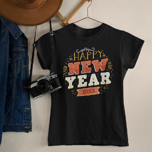 Camiseta Design Único de Ano Novo Feliz Vintage Personaliza