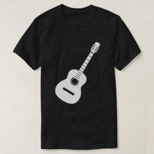 Camiseta Design Único Guitarra Silhueta Branca em Preto