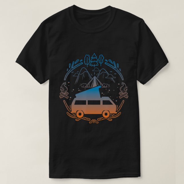 Camiseta Design Van Life - Vanagon Van Bus Dipper Campfire (Frente do Design)