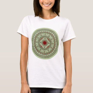 Camiseta Design verde e vermelho tirado mão da flor da